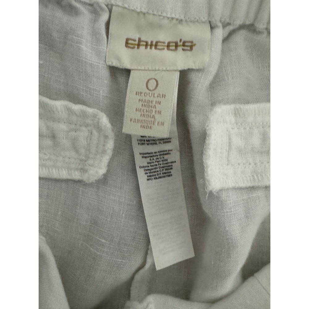 Chicos White 100% Linen Wide Leg Pants Elastic Back Size 0 Regular - Picture 7 of 10